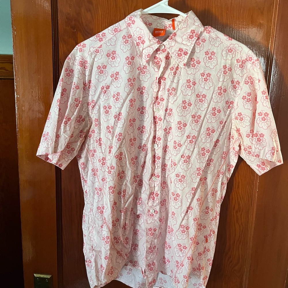 Hugo Boss men’s slim fit floral print short sleeve Oxford